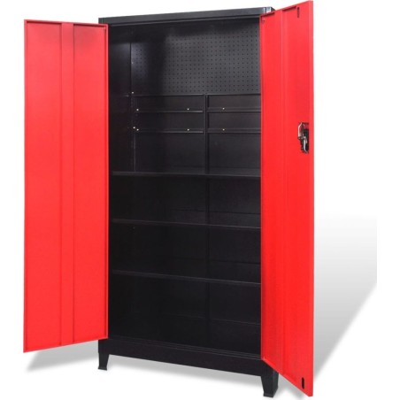 vidaXL Werkzeugschrank, 2 Türen, Stahl, 90 x 40 x 180 cm, schwarz-rot