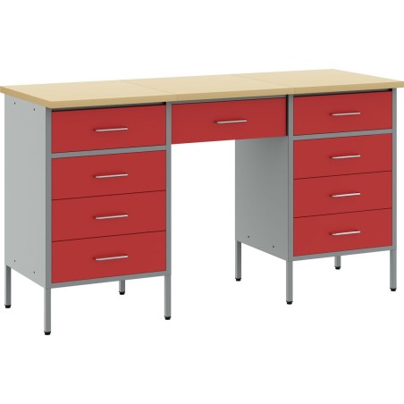 vidaXL Set mit 3 großen, höhenverstellbaren Arbeitsschränken aus rotem Stahl