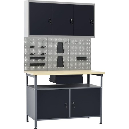 vidaXL Arbeitstisch mit drei Wandpaneelen und einem Schrank