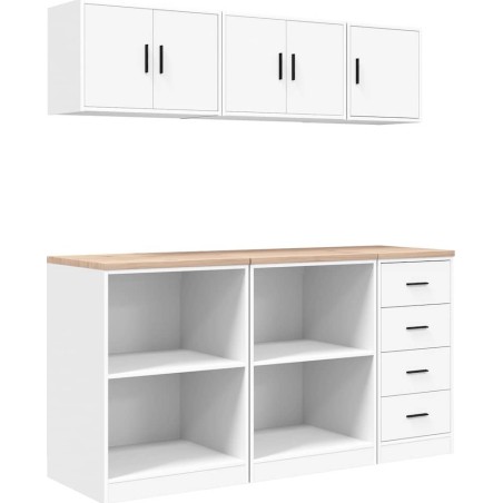 Garagenschränke, 6 Stück, weißes Leimholz