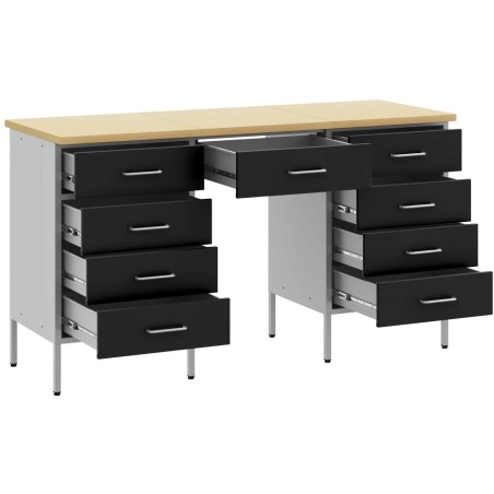 3-teiliges Arbeitsmöbel-Set von vidaXL, schwarzer Tisch aus Verbundholz und Stahl